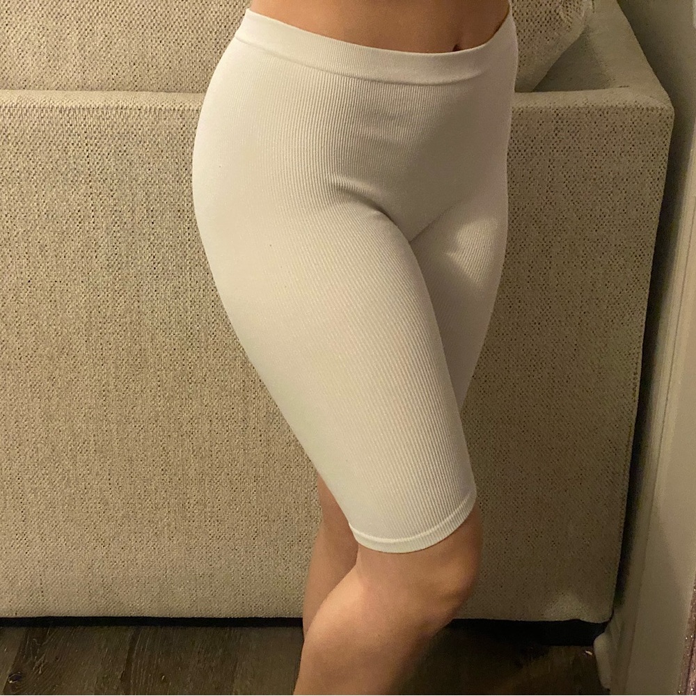white bermuda biker shorts